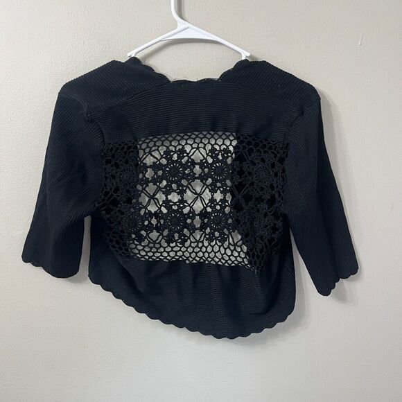 Vtg 90s Y2K Womens Black Cropped Cardigan L Short Sleeve Knit Whimsigoth Crochet - Picture 3 of 7